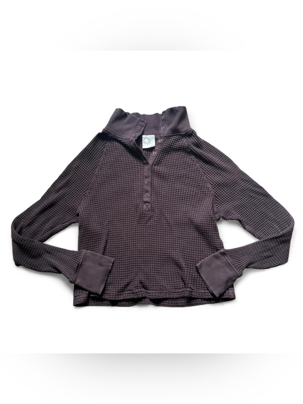 OFFLINE by Aerie Wow Waffle Mockneck Henley Top Dark Brown Espresso S